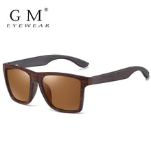 Load image into Gallery viewer, GM Wood Sunglasses Men Women Polarized Rivet Square Sun glasses Brand Designer Real Wood Temple Sunglasses Vintage Glasses