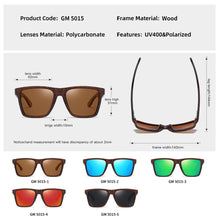 Load image into Gallery viewer, GM Wood Sunglasses Men Women Polarized Rivet Square Sun glasses Brand Designer Real Wood Temple Sunglasses Vintage Glasses
