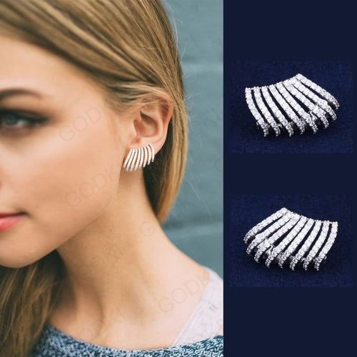 19mm Elegant Claws Full Cover For Earlobe Cubic Zircon Dubai Silver Stud Earrings For Women Wedding boucle d'oreille 2018