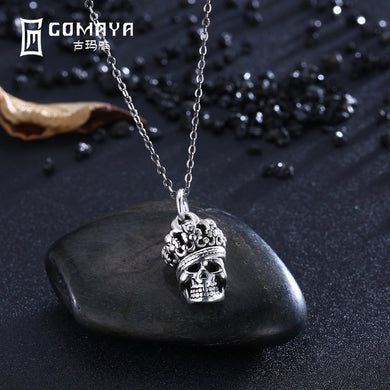 925 Sterling Silver Skeleton Pendant Necklace Charm Punk Style for Women Fine Jewelry Gift Classic European Vintage