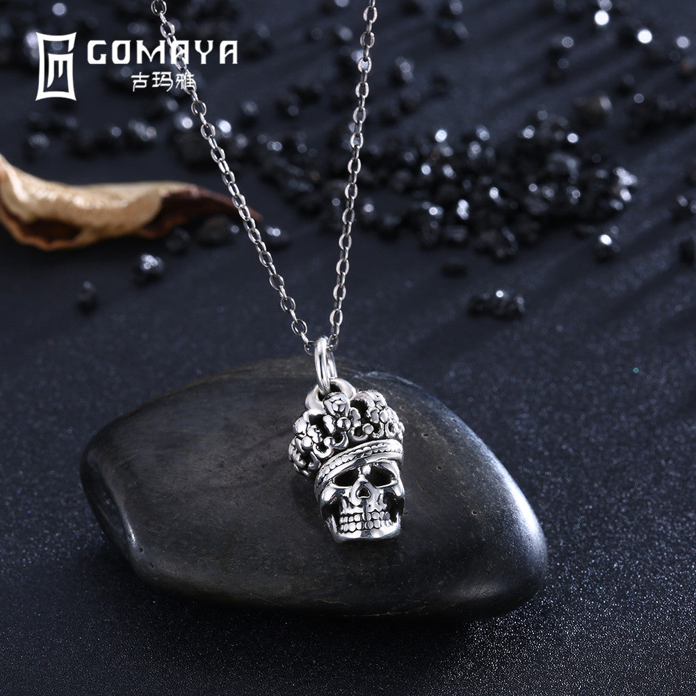 925 Sterling Silver Skeleton Pendant Necklace Charm Punk Style for Women Fine Jewelry Gift Classic European Vintage