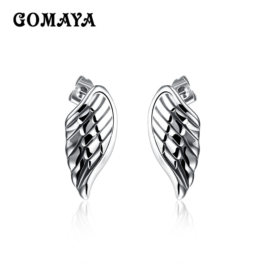 Silver Color Wings Fashion Stud Earrings for Women Vintage Punk Rock Gothic Co Jewelry boucle d'oreille Stainless Steel