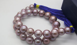 GORGEOUS 11-13mm SOUTH SEA ROUND LAVENDER PEARL NECKLACE 18INCH14K