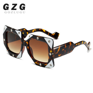 GOZLUGU Italian Big frame Square Diamond Sunglasses Women Men Vintage Oversized Sun glasses Female Male Oculos de sol Shades