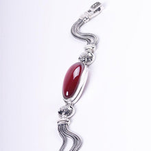 Carica l'immagine nel visualizzatore di Gallery, GQTORCH 925 Sterling Silver Elegant Bracelet For Ladies With Natural Gemstone Red Ruby Green Agate Woman Vintage Fine Jewelry