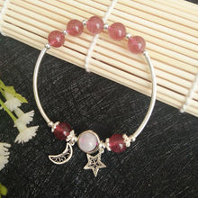 Load image into Gallery viewer, GQTORCH Natural Blue Moonstone Bracelets For Women Real 925 Sterling Silver Jewelry Strawberry Crystal Rose Quartz Hand String