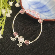 Load image into Gallery viewer, GQTORCH Natural Blue Moonstone Bracelets For Women Real 925 Sterling Silver Jewelry Strawberry Crystal Rose Quartz Hand String