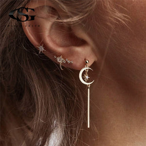 GS Earrings Fashion Woman 2018 Korean Lovely Moon Star Drop Earrings For Women Minimalist Earrings Girls Jewelry Accessories R5A