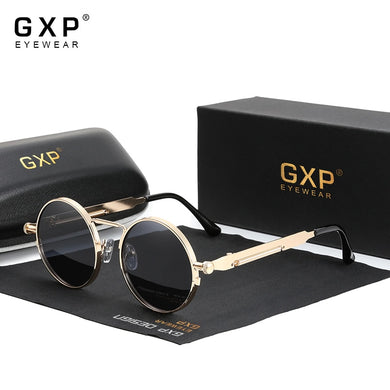 GXP 2022  Retro Gothic Steampunk Sunglasses 100%Polarized UV400 Lens Men Women Round Metal Frame High Quality Sun Glasses