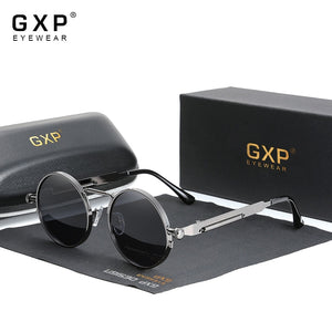 GXP 2022  Retro Gothic Steampunk Sunglasses 100%Polarized UV400 Lens Men Women Round Metal Frame High Quality Sun Glasses