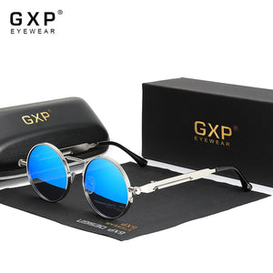 GXP 2022  Retro Gothic Steampunk Sunglasses 100%Polarized UV400 Lens Men Women Round Metal Frame High Quality Sun Glasses