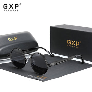 GXP 2022  Retro Gothic Steampunk Sunglasses 100%Polarized UV400 Lens Men Women Round Metal Frame High Quality Sun Glasses
