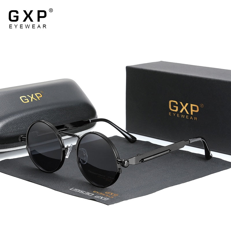 GXP 2022  Retro Gothic Steampunk Sunglasses 100%Polarized UV400 Lens Men Women Round Metal Frame High Quality Sun Glasses