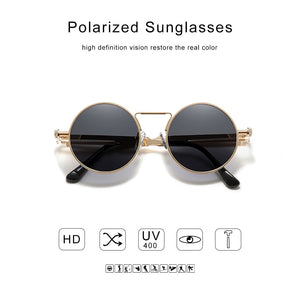 GXP 2022  Retro Gothic Steampunk Sunglasses 100%Polarized UV400 Lens Men Women Round Metal Frame High Quality Sun Glasses
