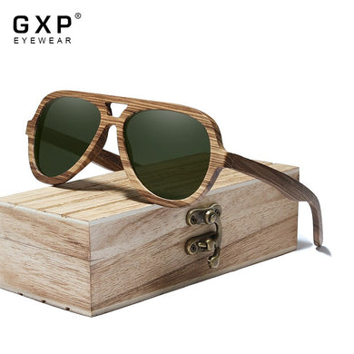 GXP Retro  Natural Wooden Men Polarized Sunglasses UV400 Women Handmade Sun Glasses With Wood Case