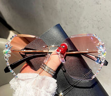 Load image into Gallery viewer, Gafas de sol con diamantes de imitación sin montura para hombre y mujer, lentes de corte Retro con gradiente, UV400, 2023