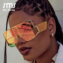 Load image into Gallery viewer, Gafas de sol cuadradas a la moda para mujer y hombre, nuevas grandes, con espejo, marca de lujo, con remache de Metal, tendencia única