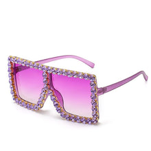Load image into Gallery viewer, Gafas de sol cuadradas de gran tamaño para mujer, lentes de sol de diamante de colores con marco grande, de lujo, de cristal, gafas de diamantes falsos, UV400, 2023