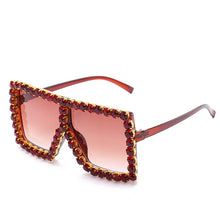 Load image into Gallery viewer, Gafas de sol cuadradas de gran tamaño para mujer, lentes de sol de diamante de colores con marco grande, de lujo, de cristal, gafas de diamantes falsos, UV400, 2023