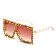 Load image into Gallery viewer, Gafas de sol cuadradas de gran tamaño para mujer, lentes de sol de diamante de colores con marco grande, de lujo, de cristal, gafas de diamantes falsos, UV400, 2023