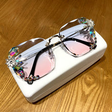 Load image into Gallery viewer, Gafas de sol de lujo sin montura para mujer, anteojos de sol femeninos de estilo moderno, con estampado de vinilo cuadrado, con diamantes de imitación, estilo veraniego, 2023