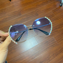 Load image into Gallery viewer, Gafas de sol sin marco vintage para dama, lentes de sol sin marco estilo vintage de gran tamaño, famoso diseño de lujo, cuadradas con diamante sexy, 2023