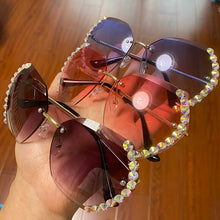 Load image into Gallery viewer, Gafas de sol sin marco vintage para dama, lentes de sol sin marco estilo vintage de gran tamaño, famoso diseño de lujo, cuadradas con diamante sexy, 2023