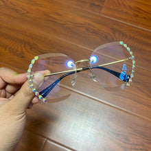 Load image into Gallery viewer, Gafas de sol sin marco vintage para dama, lentes de sol sin marco estilo vintage de gran tamaño, famoso diseño de lujo, cuadradas con diamante sexy, 2023