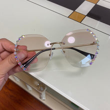 Load image into Gallery viewer, Gafas de sol sin marco vintage para dama, lentes de sol sin marco estilo vintage de gran tamaño, famoso diseño de lujo, cuadradas con diamante sexy, 2023