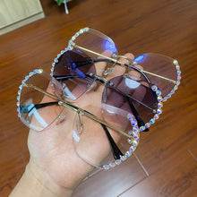Load image into Gallery viewer, Gafas de sol sin marco vintage para dama, lentes de sol sin marco estilo vintage de gran tamaño, famoso diseño de lujo, cuadradas con diamante sexy, 2023