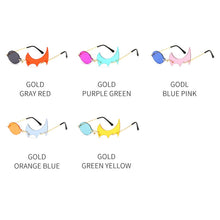 Load image into Gallery viewer, Gafas de sol sin montura para hombre y mujer, lentes de sol sin montura, irregulares, doradas, UV400, modernas, personalizadas, para exteriores, 2023