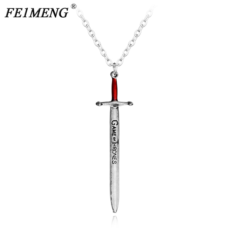 Game Of Thrones Sword Necklace Song Of Ice And Fire Pendant Lettering Vintage Silvery Pendant Necklaces For Women Men Jewelry