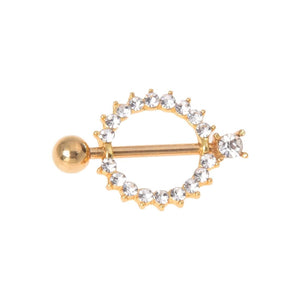 Gemmed Sunburst Nipple Shield Ring Bar Barbell Piercing Jewelry Gold