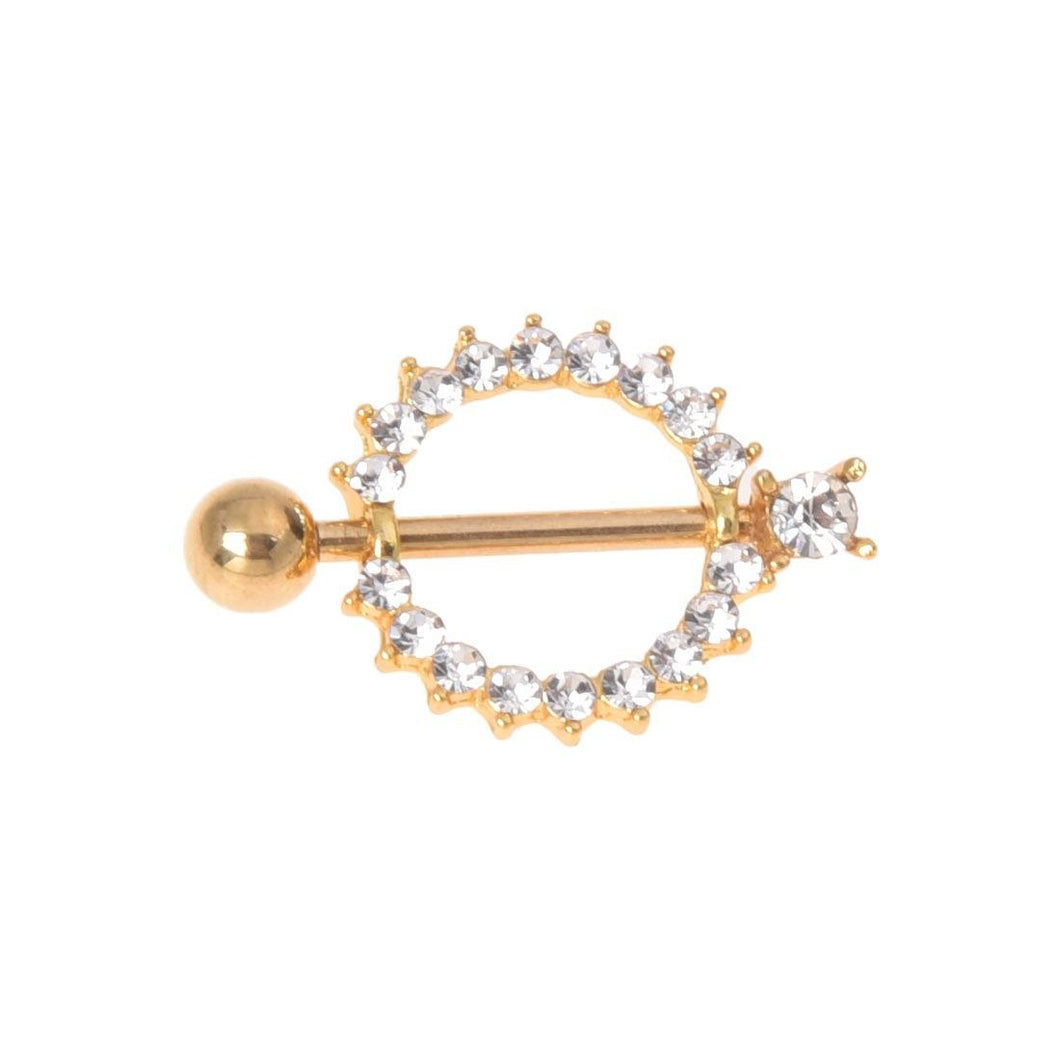 Gemmed Sunburst Nipple Shield Ring Bar Barbell Piercing Jewelry Gold