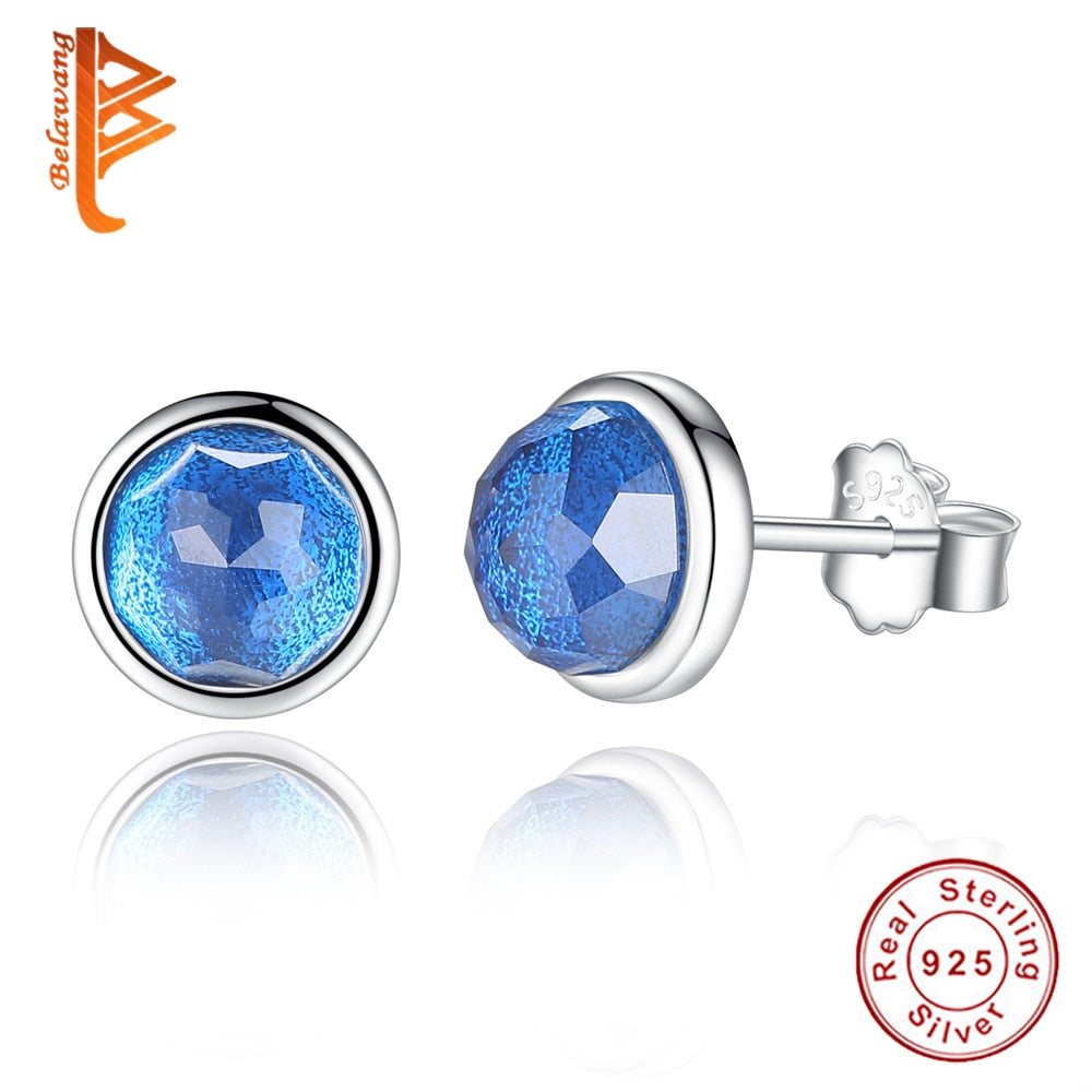Genuine 100% 925 Sterling Silver December Osean Blue Birthstones Droplets Stud Earrings For Women With Crystal Jewelry brincos