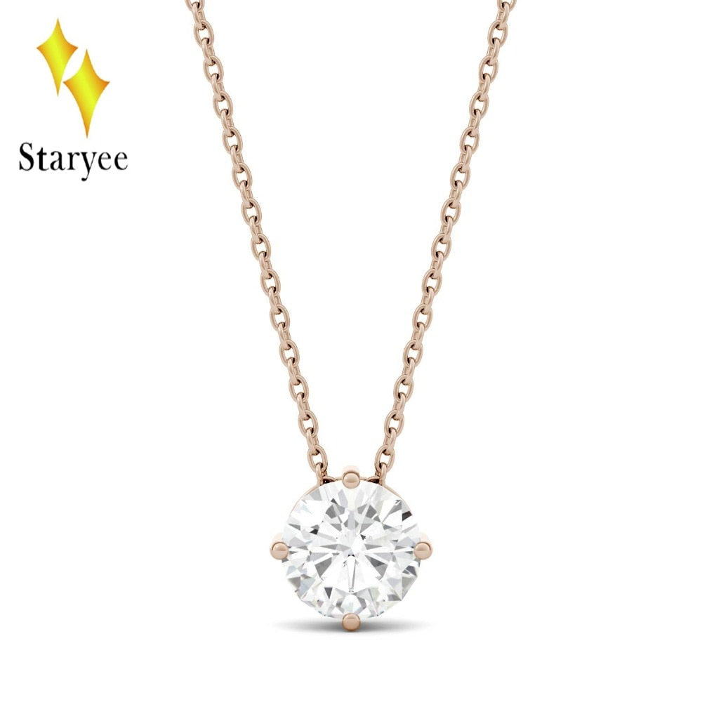 Genuine 18K 750 Rose Gold 1CT Hearts Arrows Test Positive Lab Grown Moissanite Diamond Engagement Pendant Necklace Chain Women