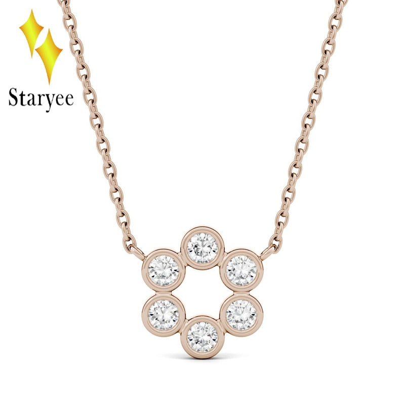 Genuine 18K Solid Rose Gold Moissanite Bezel Set Circle Necklace Pendant With 18K Gold Chain For Women Fine Jewelry