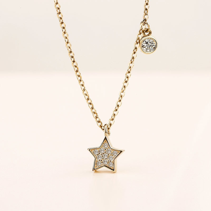 Genuine 925 Sterling Silver 18K Gold Necklaces for Women 2018 New Fine Jewelry AAA CZ Star Necklaces & Pendant