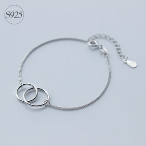 Genuine 925 Sterling Silver Double Circle Interlocking Round Love circle chain bracelet GTLS148