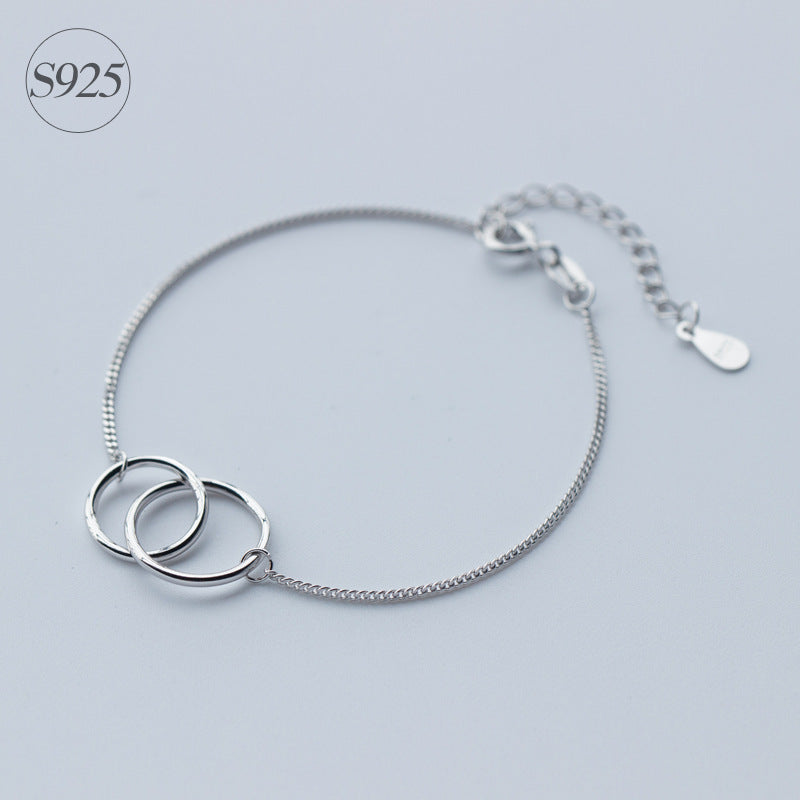 Genuine 925 Sterling Silver Double Circle Interlocking Round Love circle chain bracelet GTLS148