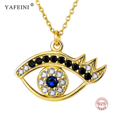Collana con ciondolo da donna Hamsa bianco blu CZ in autentico argento sterling 925 in oro 18 carati per donna 