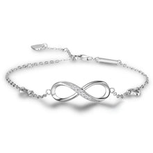 Load image into Gallery viewer, Genuine 925 Sterling Silver Infinity Bracelets &amp; Bangles For Women Heart 8 Shape Blue &amp; White Fire Opal Chain Bracelet Party
