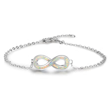 Load image into Gallery viewer, Genuine 925 Sterling Silver Infinity Bracelets &amp; Bangles For Women Heart 8 Shape Blue &amp; White Fire Opal Chain Bracelet Party