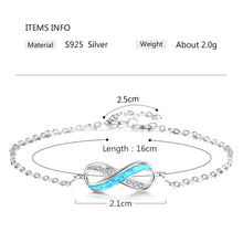 Load image into Gallery viewer, Genuine 925 Sterling Silver Infinity Bracelets &amp; Bangles For Women Heart 8 Shape Blue &amp; White Fire Opal Chain Bracelet Party