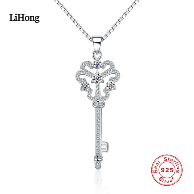 Collana in argento sterling 925 autentico con chiave a forma di fiore, ciondolo in zircone AAA, catena in argento, gioielli con fascino per donna 
