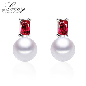 Genuine 925 sterling silver pearl ruby earrings for women,simple natural pearl earrings jewelry engagement gifts