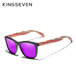 Genuine KINGSEVEN Trend Design Women Sunglasses Men Gradient Multi Color Natural Wood Mirror Lens Sun Glasses Oculos