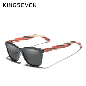 Genuine KINGSEVEN Trend Design Women Sunglasses Men Gradient Multi Color Natural Wood Mirror Lens Sun Glasses Oculos