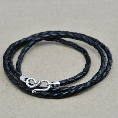 Catena in vera pelle Collana in argento sterling 925 Accessori per gioielli unisex Black Thai S925 Gioielli in argento massiccio Makin 