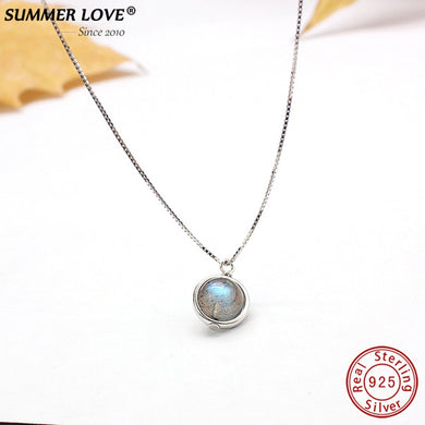 Genuine S925 Sterling Silver Labradorite Pendant Necklace For Women Fine Jewelry Nature Stone Handmade bijoux femme